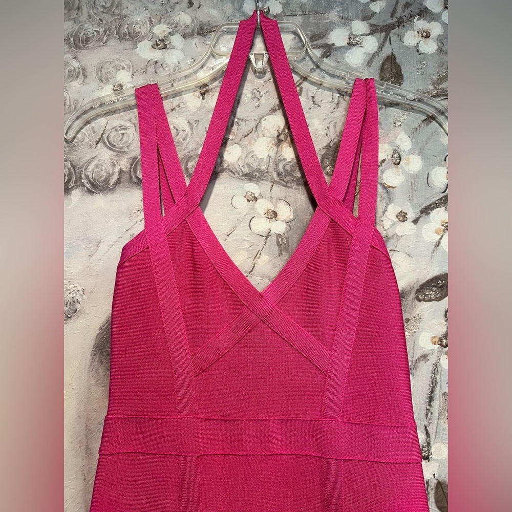 Bebe Fuchsia Pink Bandaid Sexy Cocktail Dress - Picture 3 of 14